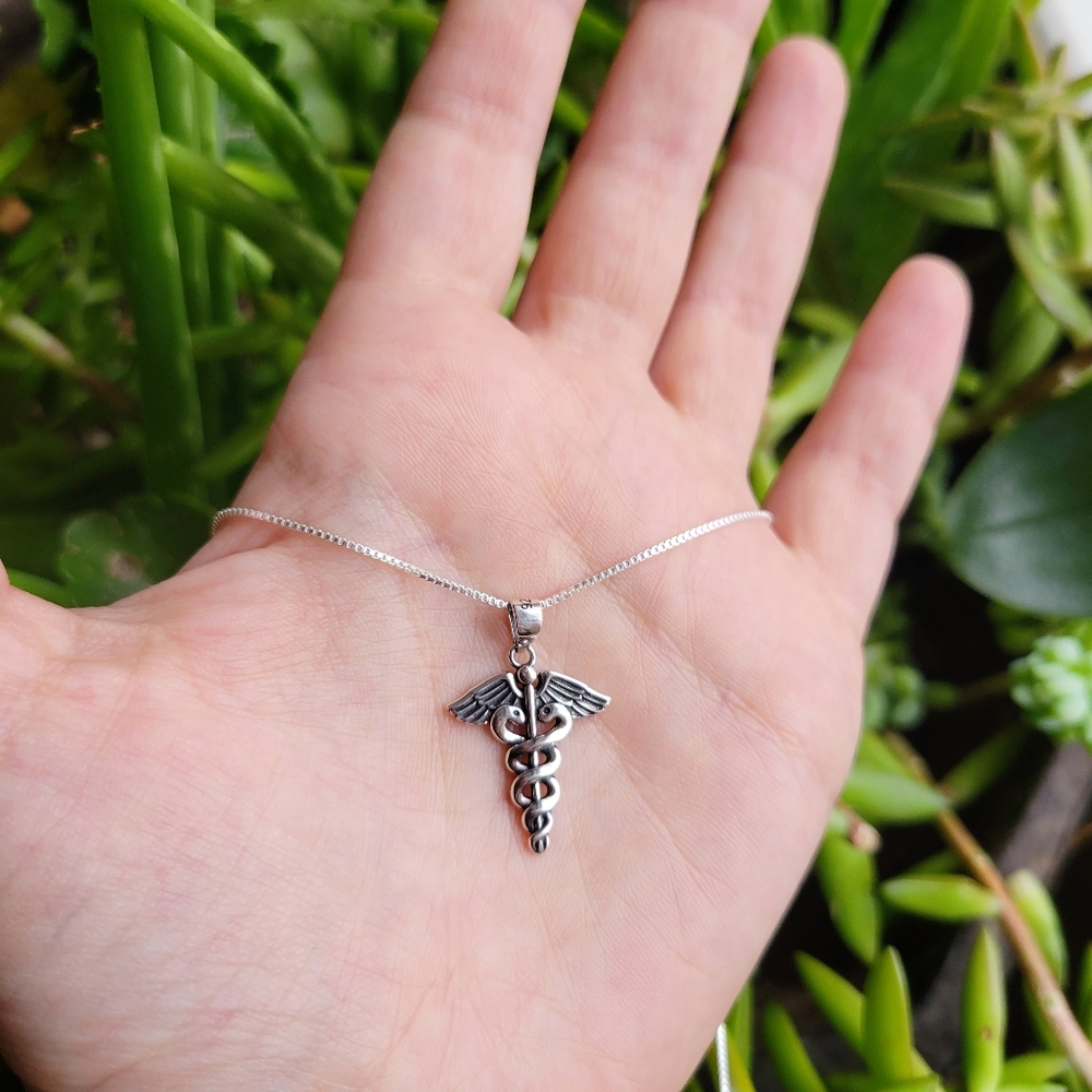 New Solid 925 Sterling Silver Simple Caduceus Sta… - image 2